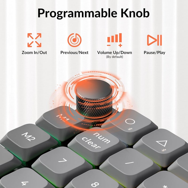 Keychron K0 Max Wireless Low-Profile Number Pad, QMK/VIA Programmable, Hot-Swappable Brown Switch, RGB Backlit, 2.4GHz & Bluetooth 5.3, 1000Hz Polling Rate, with Knob, for Windows/Mac - Image 5